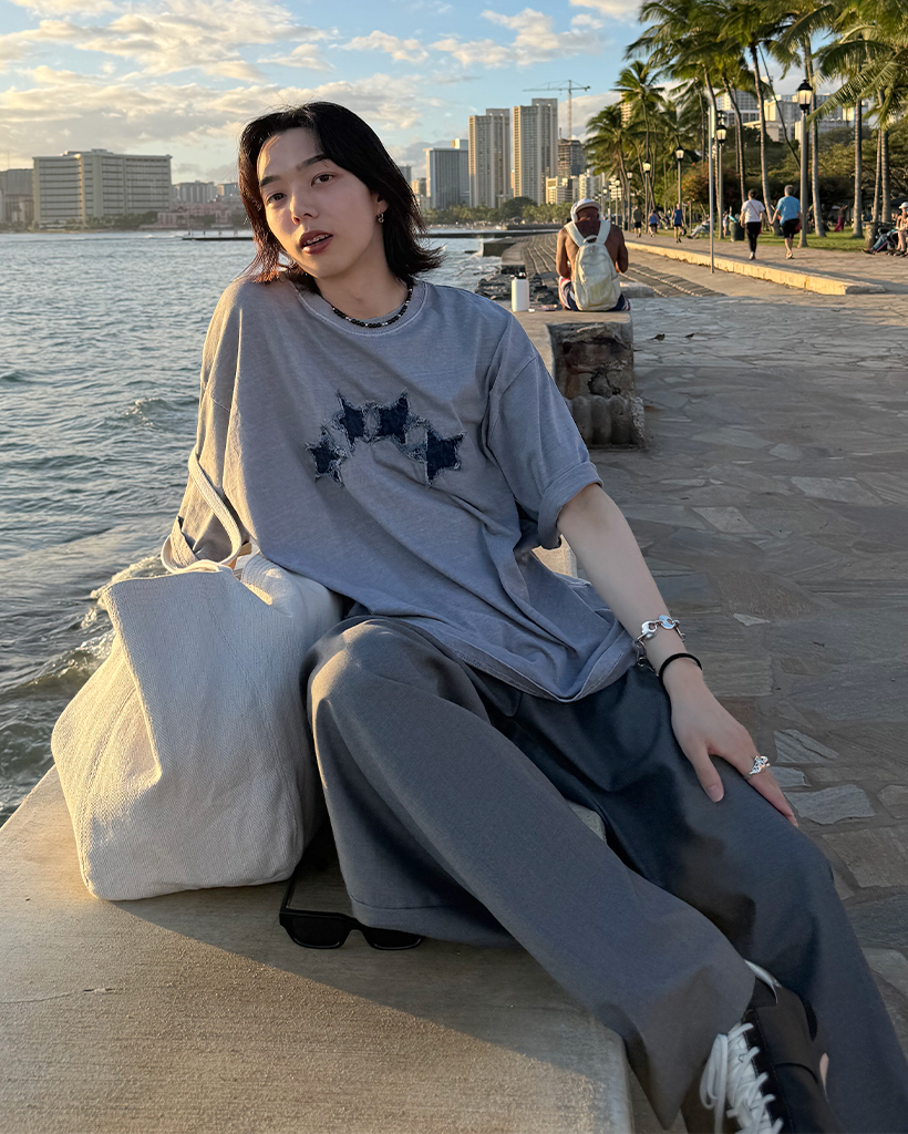 |終末| デニムウォッシュTシャツ バイカラー セットアップ可 ダメージ ウォッシュドデニムシャツ（1Color）240750 – Champyee