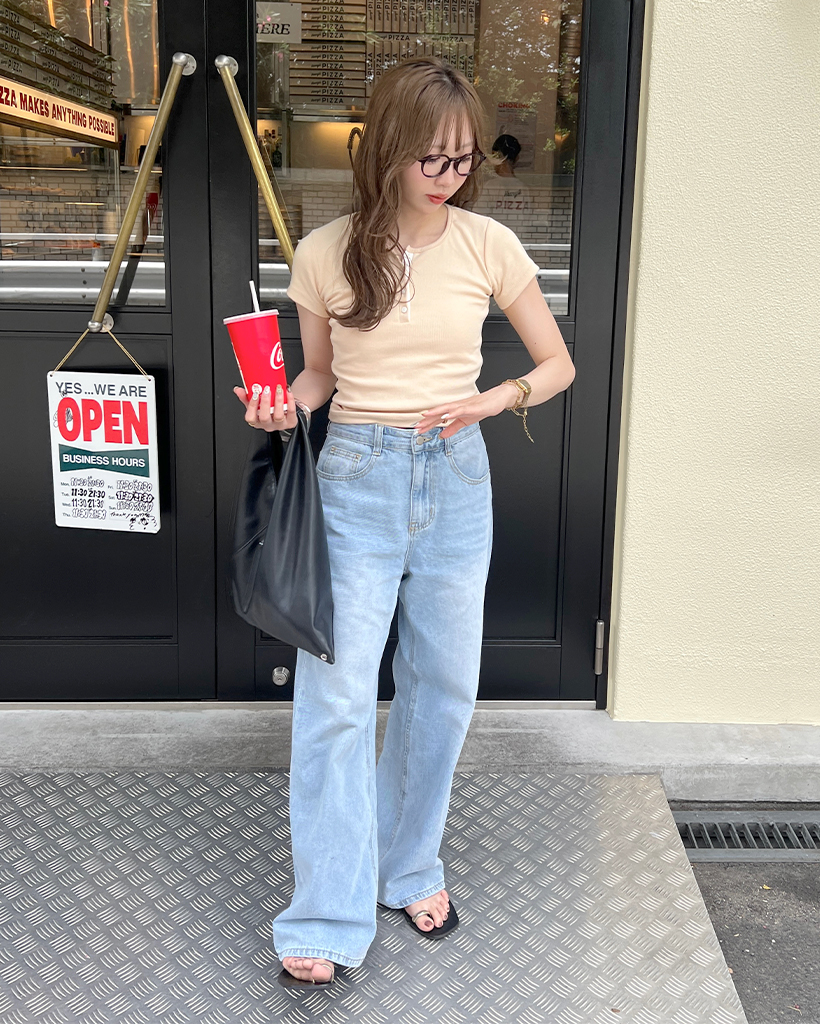 ベーシックススタイル ワイド ストレート デニムパンツ 韓国 リアルスタイル REAL STYLE デニムパンツ レディース ゆったり
