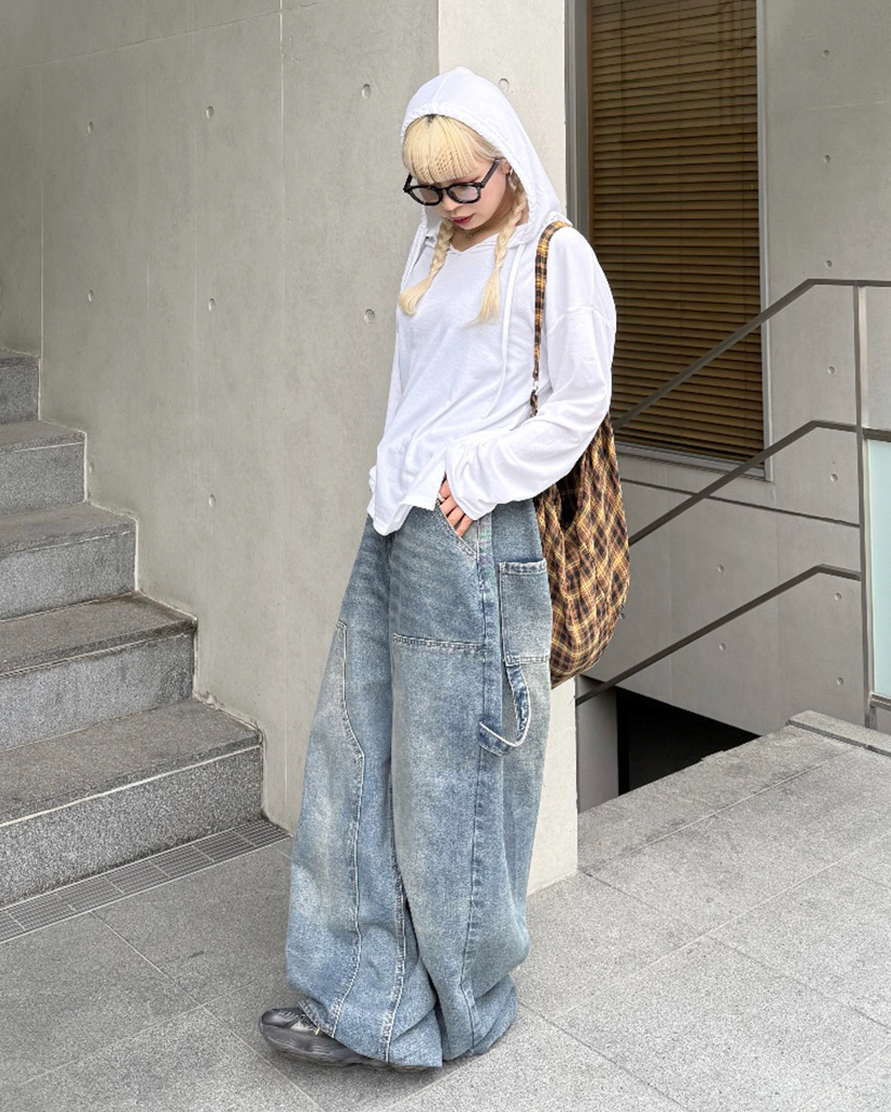 ユニセックス)膝パッチウォッシュデニムパンツ | ファッション