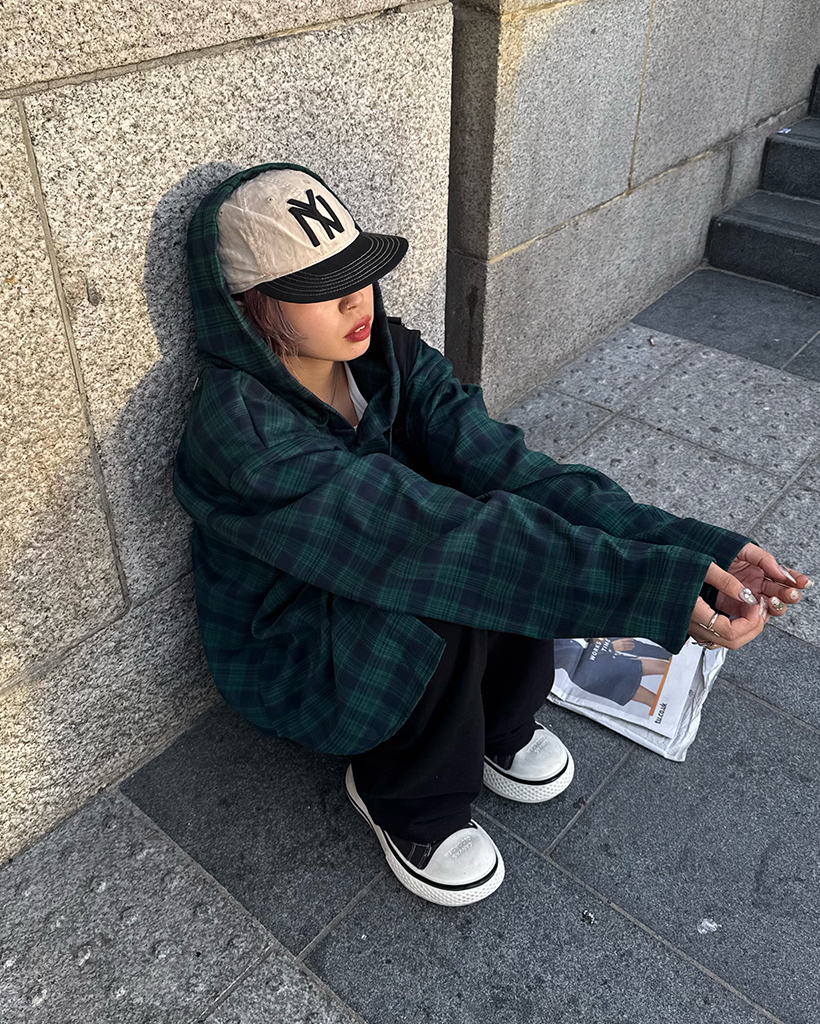 ユニセックス)フード付きチェックシャツ | ファッション通販サイト NUGU