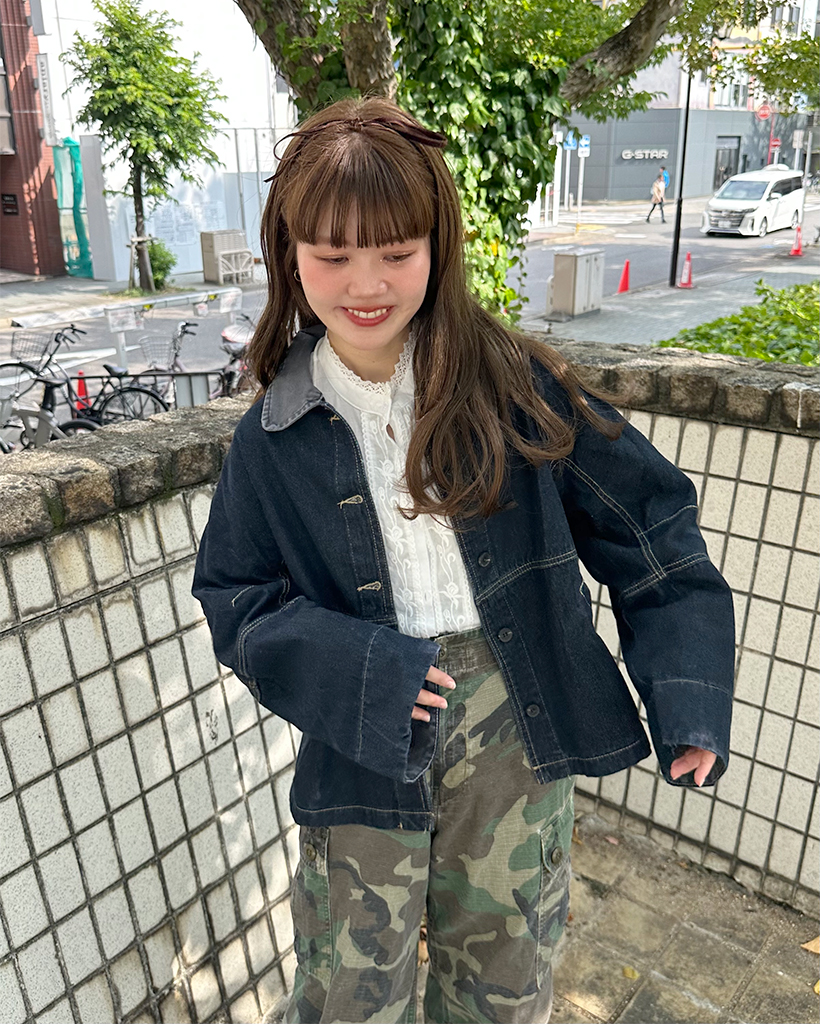 【美品】 45R ベスト デニム柄 止水ジップ ダブルジップ 内ポケット 3 配色カラーデニムワークジャケット | ファッション通販サイト NUGU