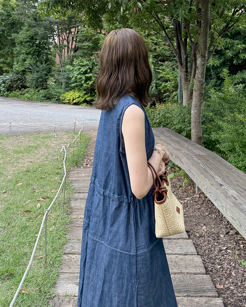 【n】ダークデニム ノースリーブタイトワンピース n】ダークデニム ノースリーブタイトワンピース デニム