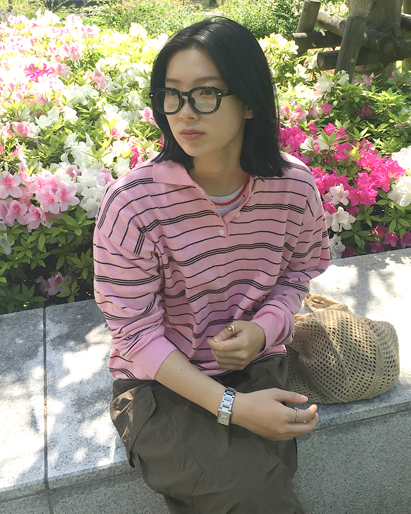 ユニセックス)ルーズフィットボーダーカラーニット | ファッション通販