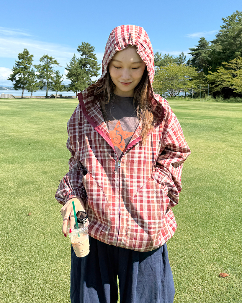 ユニセックス)2WAYチェックフードウィンドブレーカー | ファッション