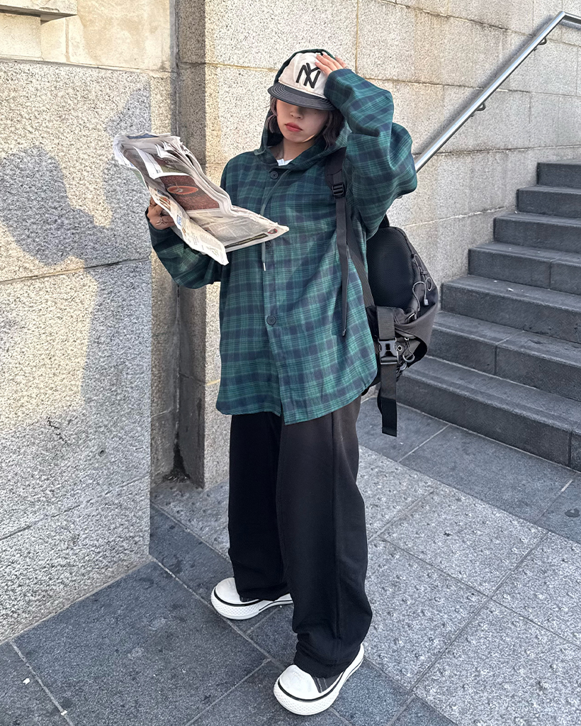 ユニセックス)フード付きチェックシャツ | ファッション通販サイト NUGU