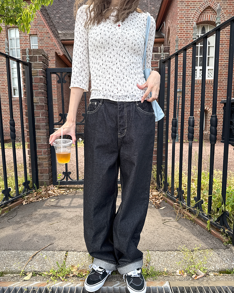 M.Y.O.B. ブラックデニムパンツ ワイドローデニムパンツ | ファッション通販サイト NUGU