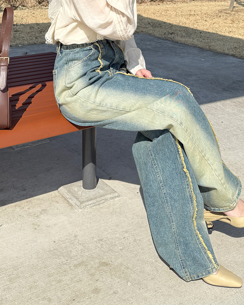 フリンジディテールデニムパンツ | ファッション通販サイト NUGU