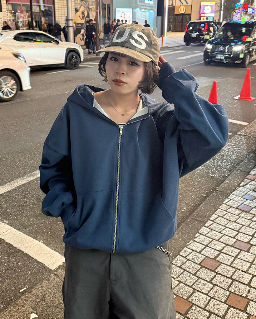 ユニセックス)カラフルオーバーフィットフードジップアップパーカー