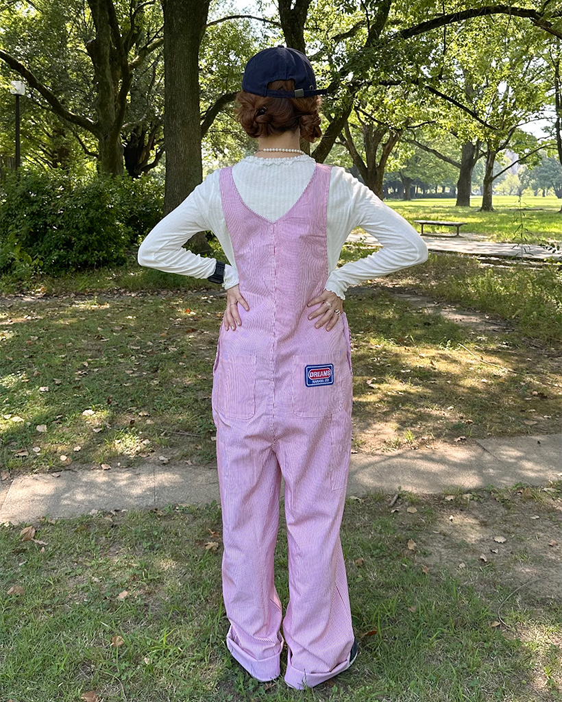 ラベルポイント付きストライプオーバーオール | ファッション通販