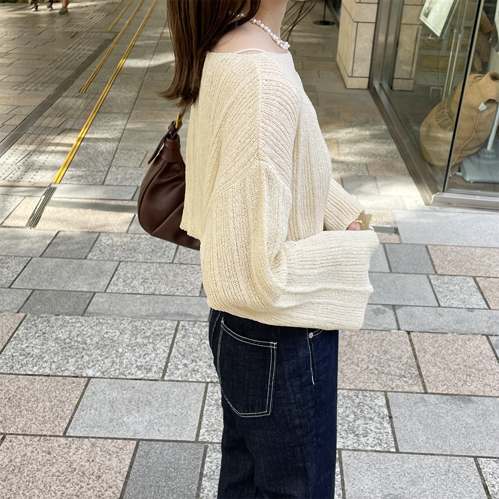 極美品ꕥ トープ モヘヤインターシャクルーニット 即完売品 人気 近年モデル ストリングシャーリングクロップドニット | ファッション通販