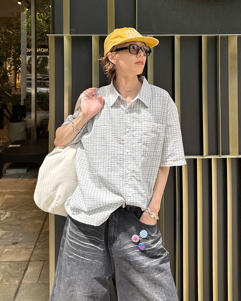 エムユースポーツ(M・U SPORTS) 長袖バイカラーシャツ NVY42 NY CARE FREE・SUPIMA COTTON オルタネイトストライプ 長袖