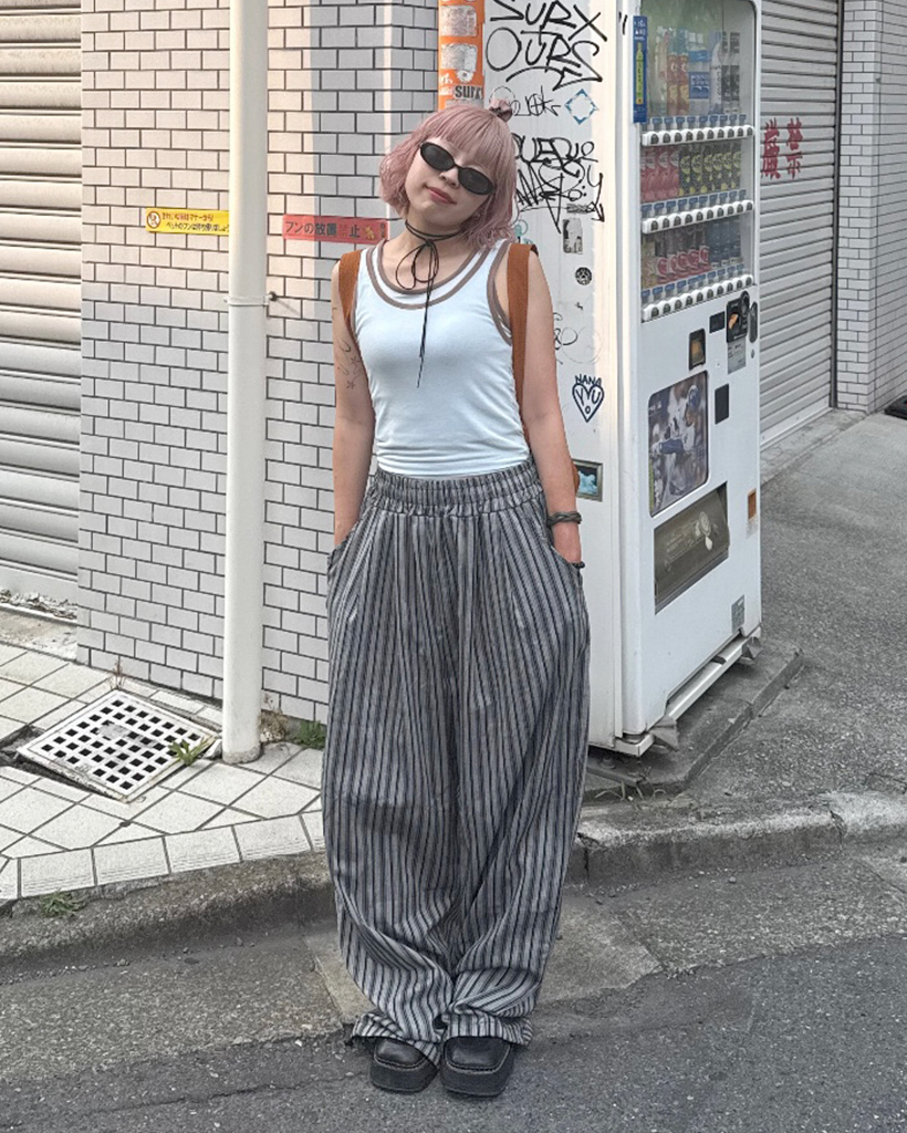 ユニセックス)ストライプワイドストリングパンツ | ファッション