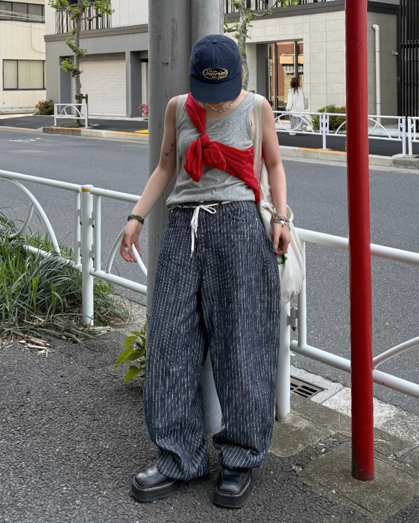 パッチポイントストライプデニムパンツ | ファッション通販