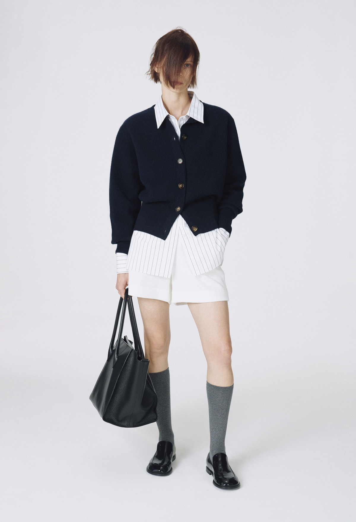 Cashmere Double Weave Cardigan Navy