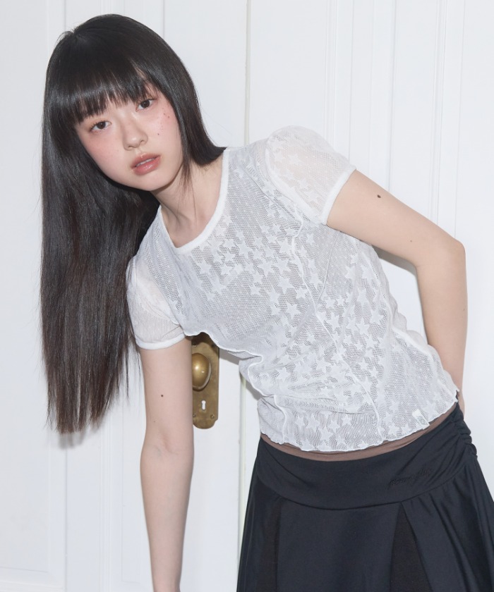 Fancy club Fy パッチストライプラグランTシャツ （ホワイト） FANCY CLUB(ファンシークラブ) Tシャツ・カットソー(レディース