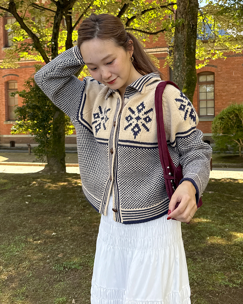 雪柄カラーニットカーディガン | ファッション通販サイト NUGU