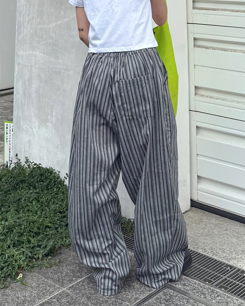 ユニセックス)ストライプワイドストリングパンツ | ファッション
