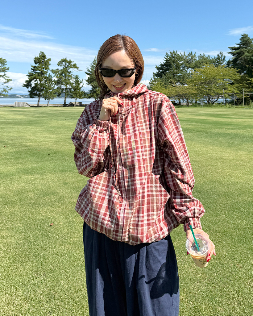 ユニセックス)2WAYチェックフードウィンドブレーカー | ファッション