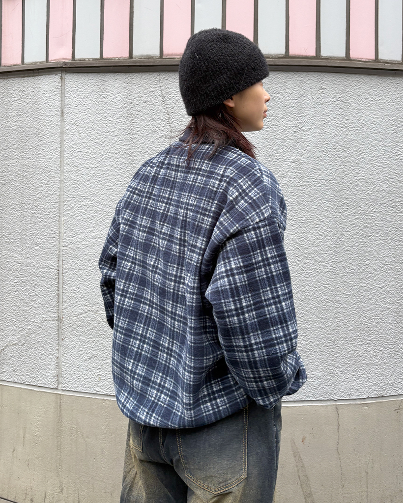 ユニセックス)カラーハーフジップチェック スウェット | ファッション