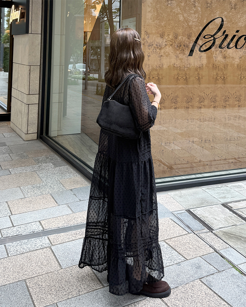 ドットレースシースルーロングワンピース | ファッション通販