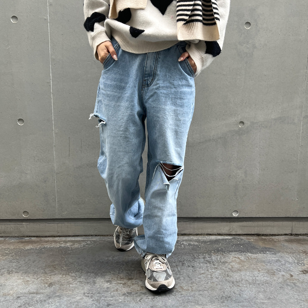 ダメージワイドデニムパンツ | ファッション通販サイト NUGU