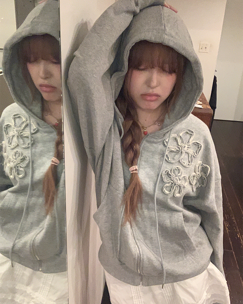 フラワーパッチフードジップアップパーカー | ファッション通販