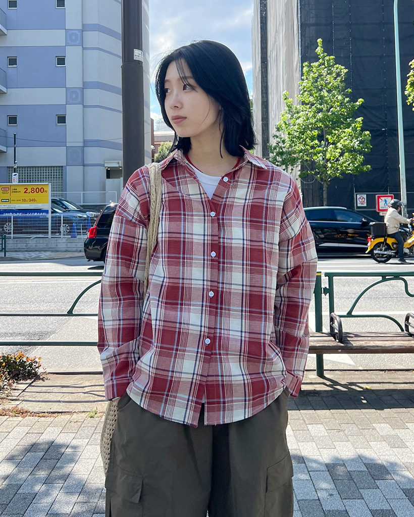 GREAT LAKES GMT.MFG.長袖チェックシャツサイズ16 (L相当) チェックシャツ タータンチェックオーバーサイズシャツ 長袖