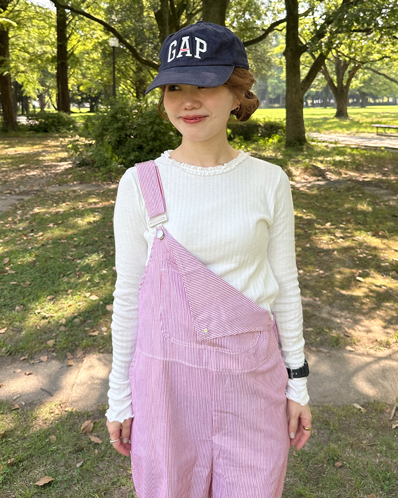 ラベルポイント付きストライプオーバーオール | ファッション通販