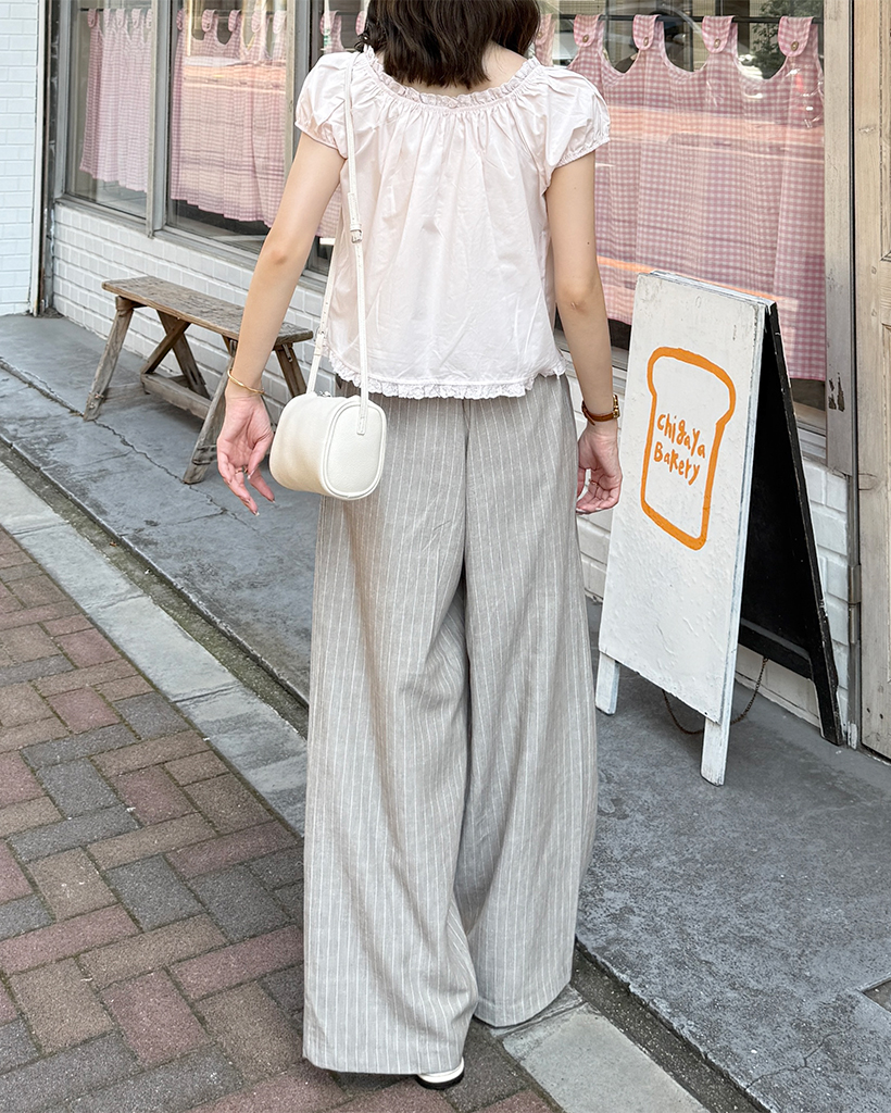 nugu グレー ストライプ ワイドスラックス ストライプワイドスラックス | ファッション通販サイト NUGU