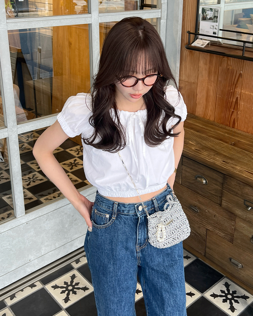 agnès b. FEMME リネン フリル 半袖 カシュクールブラウス 36