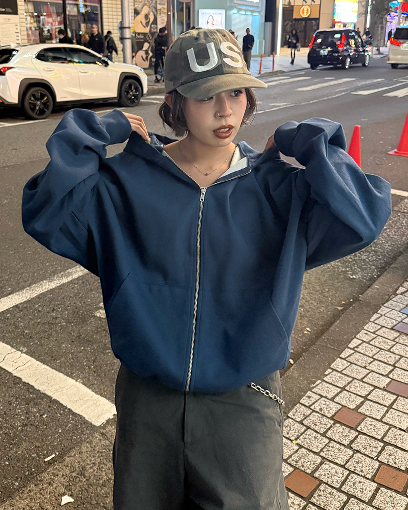 ユニセックス)カラフルオーバーフィットフードジップアップパーカー