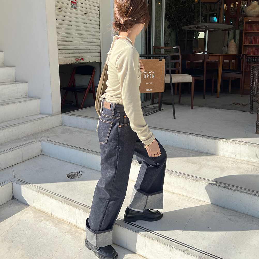 ロールアップストレートフィットデニムパンツ | ファッション