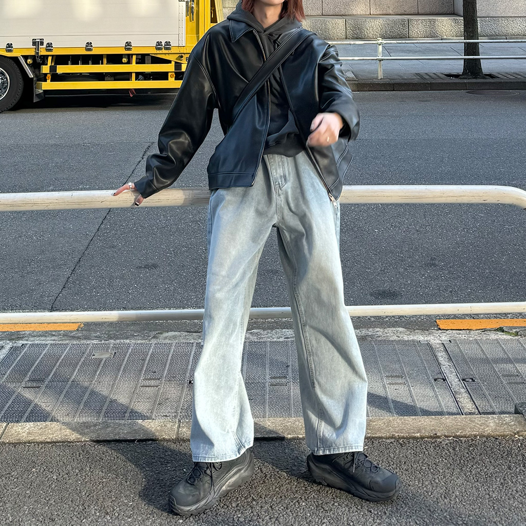ノーブランド　ペイントデニムパンツ　y2k 古着　ワイド　ストレート セール】【 EKCOOKIES 】ナローワイドストレートデニムパンツ