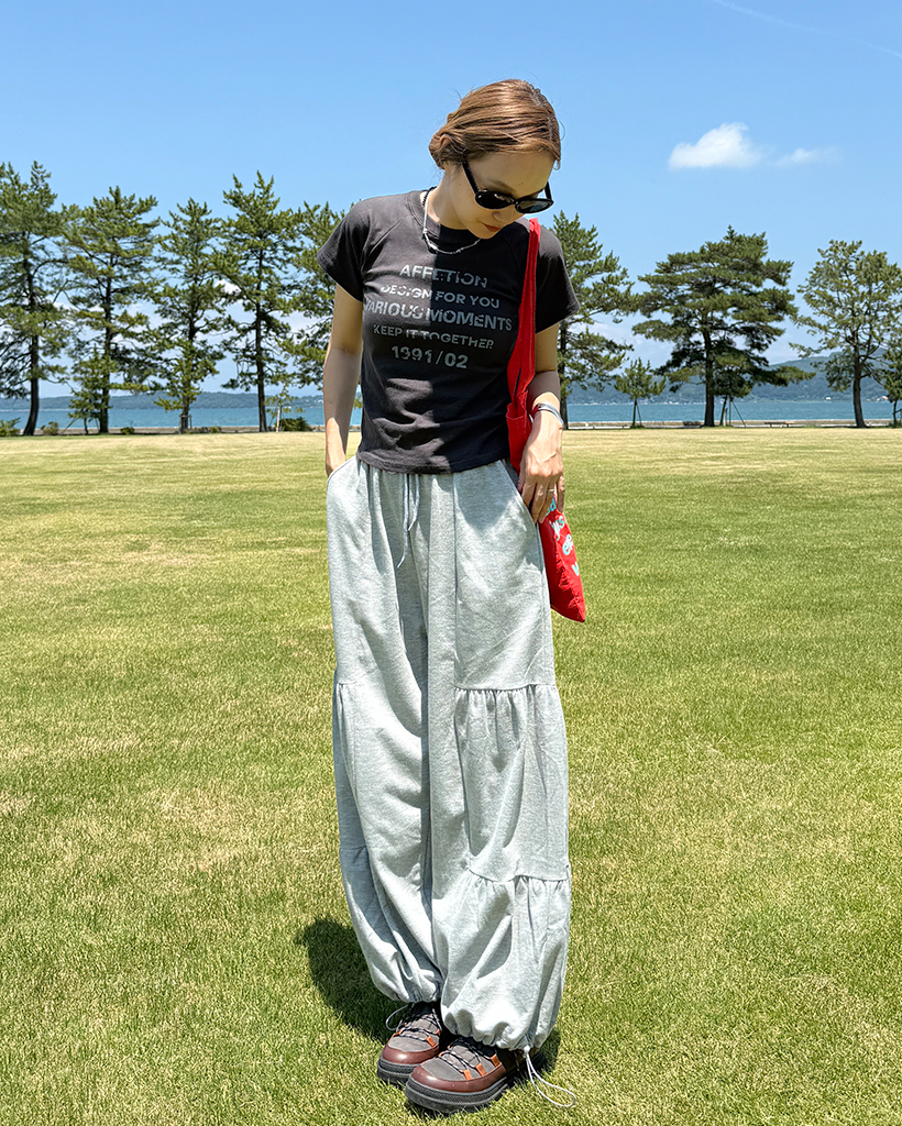 rurumu:シャーリングフリルパンツ rurumu:（ルルムウ）の「rurumu:/ルルムウ/lace-up frill PT