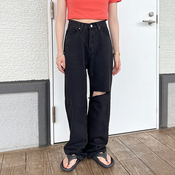 ダメージブラックデニムパンツ | ファッション通販サイト NUGU