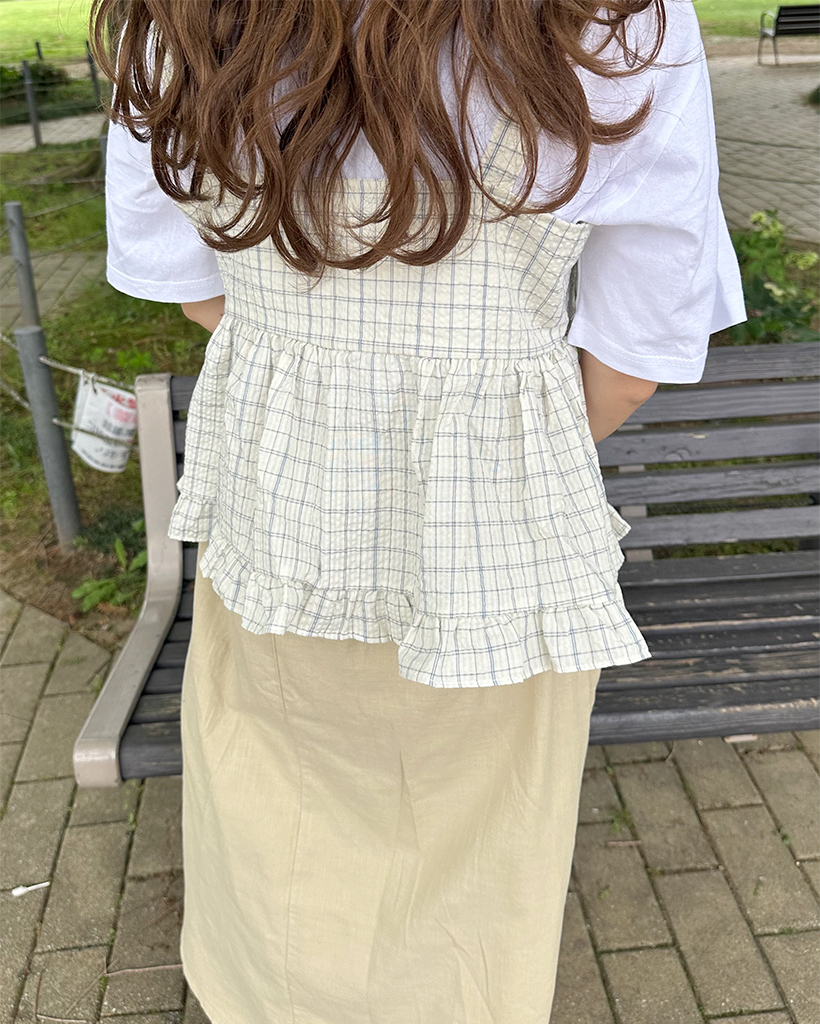 フロントリボンストラップフリルチェックビスチェ | ファッション通販