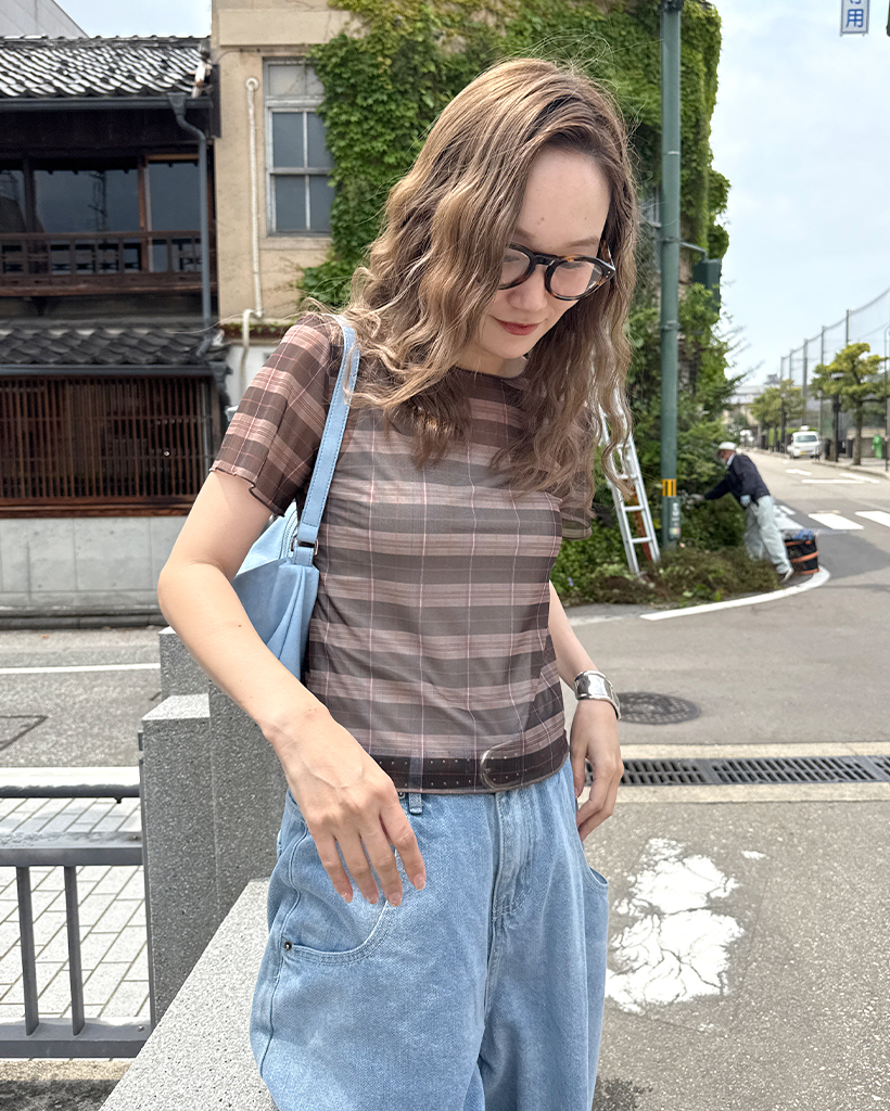 ホワイト チェック柄 半袖Tシャツ チェックシースルー半袖Tシャツ | ファッション通販サイト NUGU