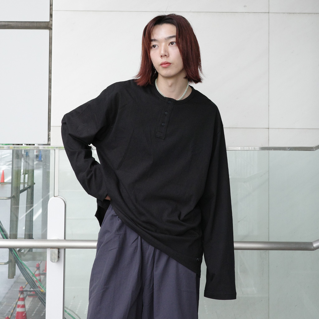 kizukiブラック ヘンリーネック ユニセックス)ベーシックヘンリー