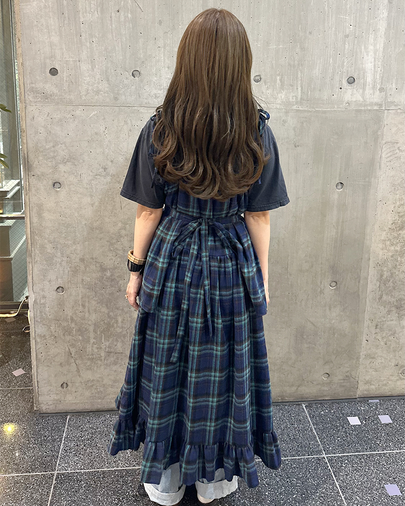 チェックレイヤード風ワンピースサックス130 チェックレイヤード風ワンピース（ミドルワンピース） | ANNA