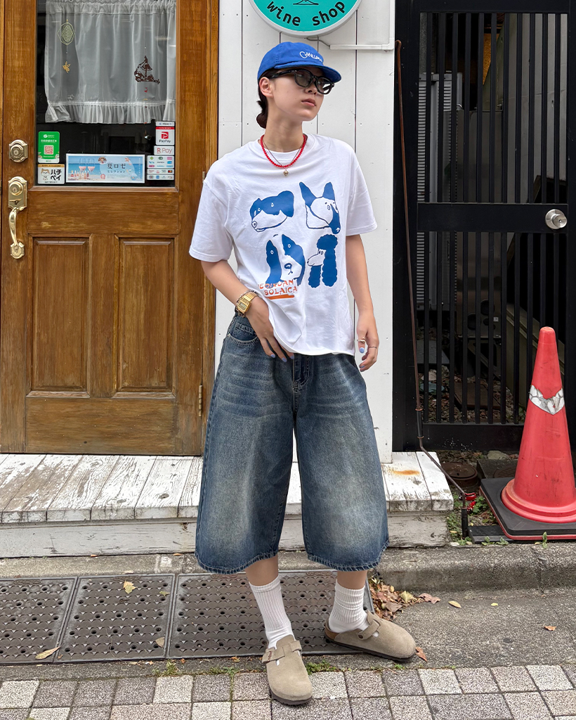 ドッグワンポイント＆バッグプリント 柔らか半袖Tシャツ 半袖 Tシャツ バックプリント×刺繍 クルーネック トップス