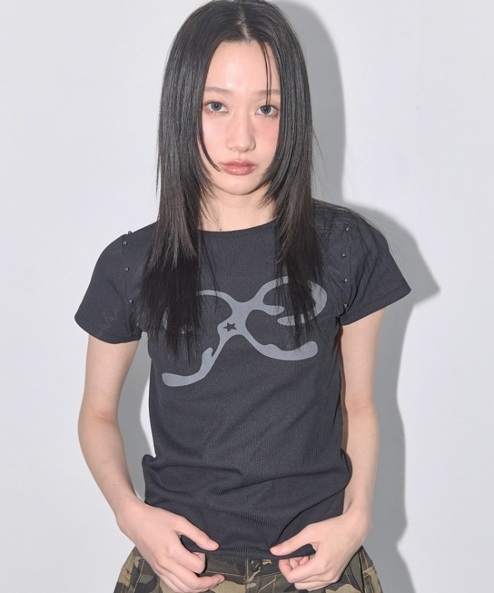 スタッズ半袖Tシャツ(ブラック)