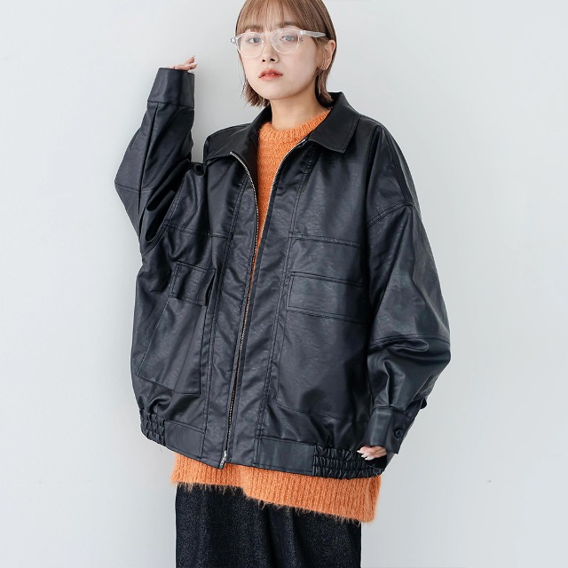 新品未使用黒 レザー ジャケット スタンドネックフェイクレザージャケット | ファッション通販サイト NUGU