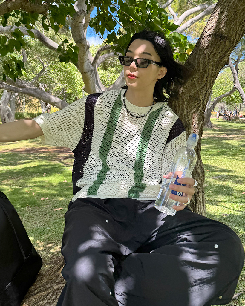 minmiアナイ、メッシュVネック半袖ニット アナイ、メッシュVネック半袖ニット