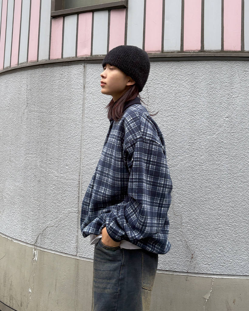 ユニセックス)カラーハーフジップチェック スウェット | ファッション