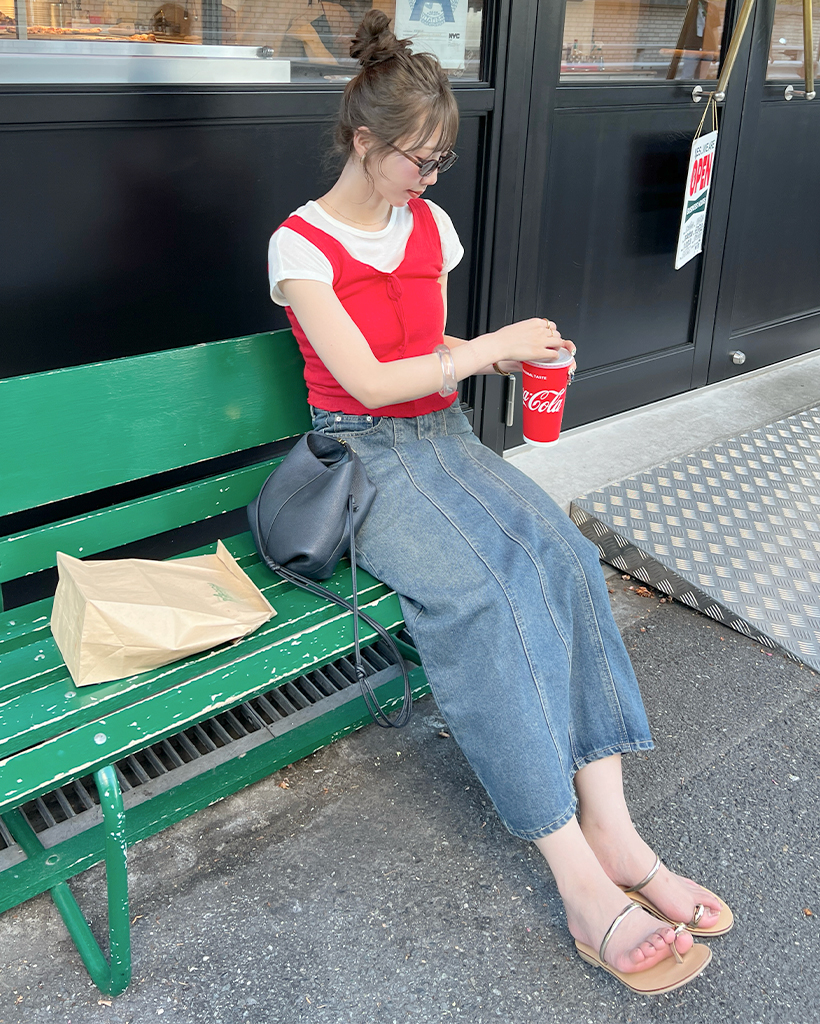 デニム スカート タイト ツイスト スリット ロング S/L デニム スカート タイト ツイスト スリット ロング S/L