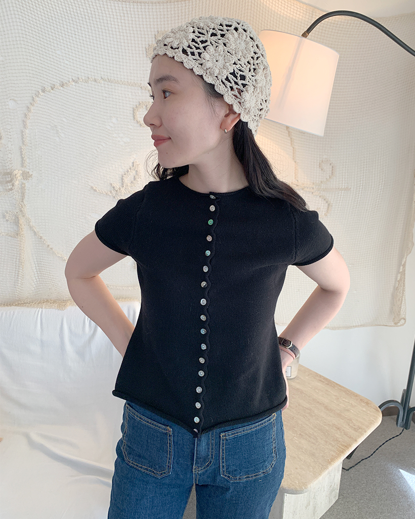 新品　DRAWER ショートスリーブカーディガン 再入荷】ビジューショートスリーブカーディガン(ホワイト