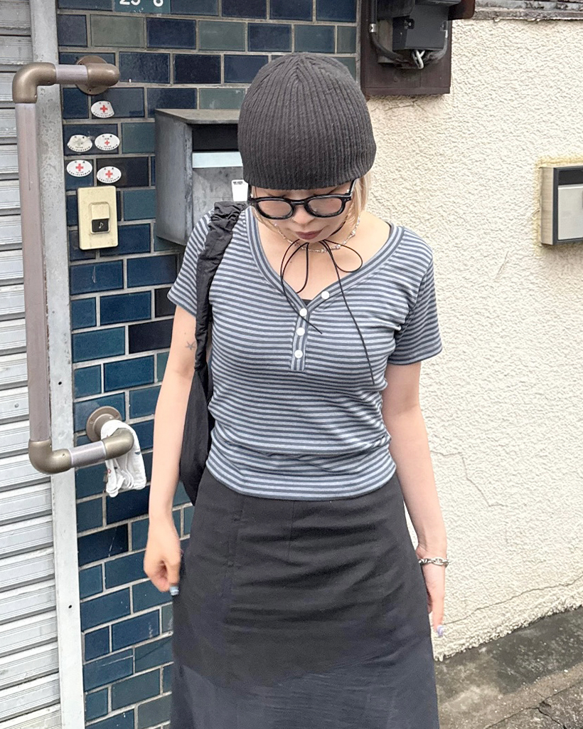 ボーダーボタン半袖Tシャツ | ファッション通販サイト NUGU