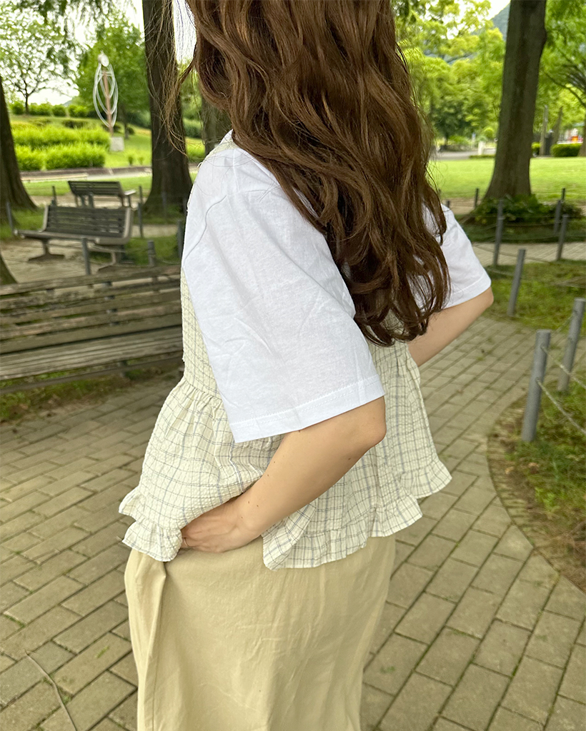 フロントリボンストラップフリルチェックビスチェ | ファッション通販
