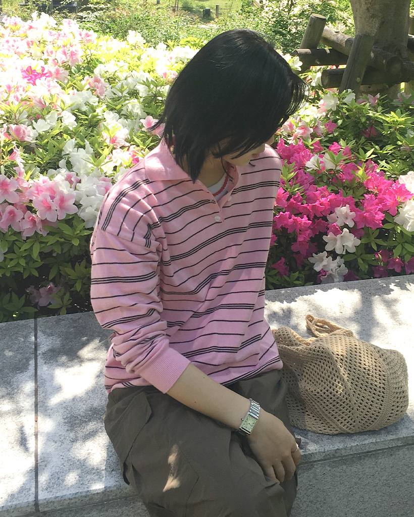 ユニセックス)ルーズフィットボーダーカラーニット