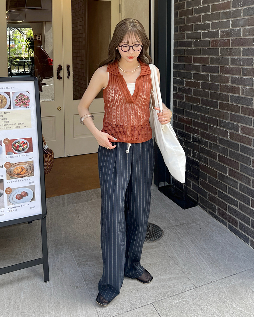 【LOOKPLE】 ストライプ リネン バンディング ワイドパンツ ストライプワイドバンディングパンツ | ファッション通販サイト NUGU